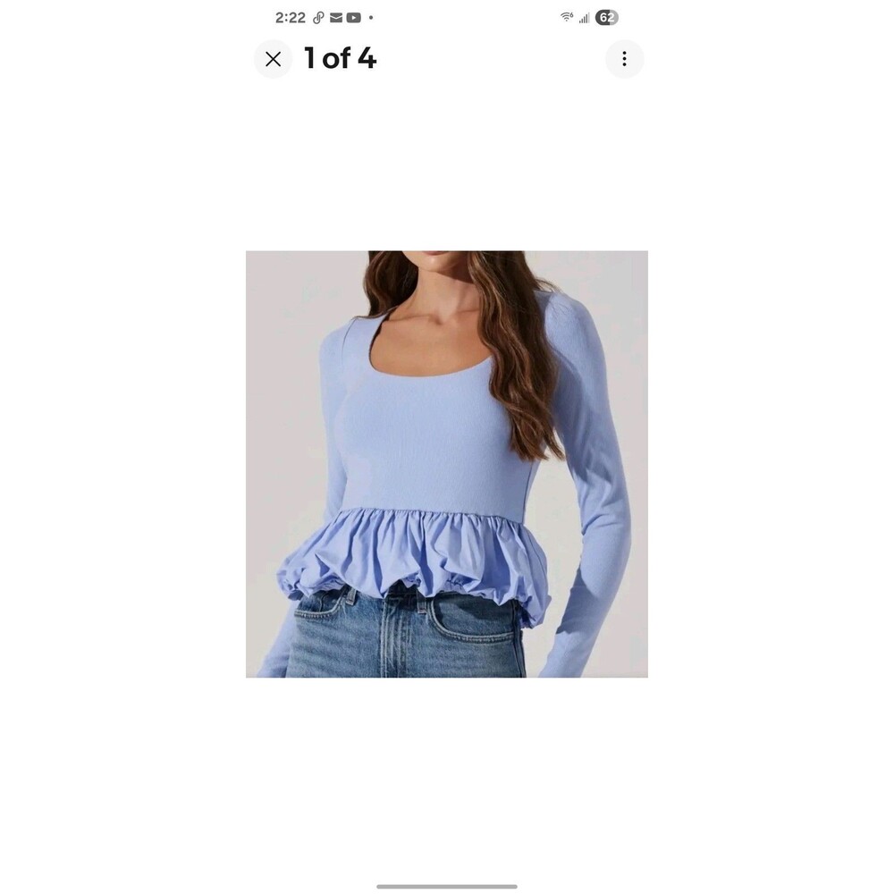 ASTR The Label Women's Bubble Peplum Top Size M Blue